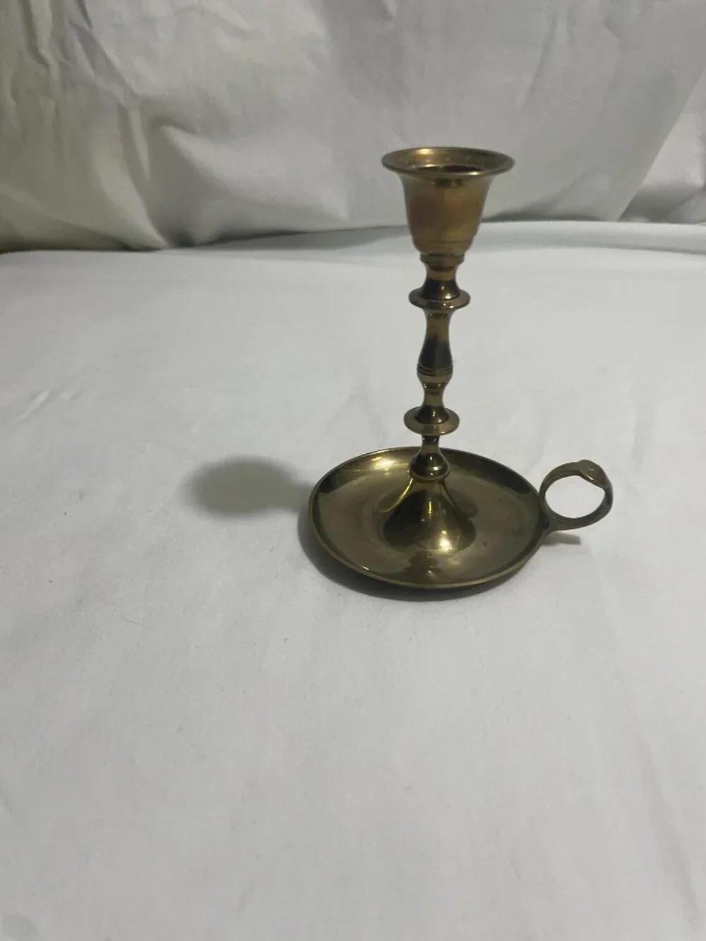 Vintage Solid Brass Chamberstick Finger Loop Candle Holder Made in India 5